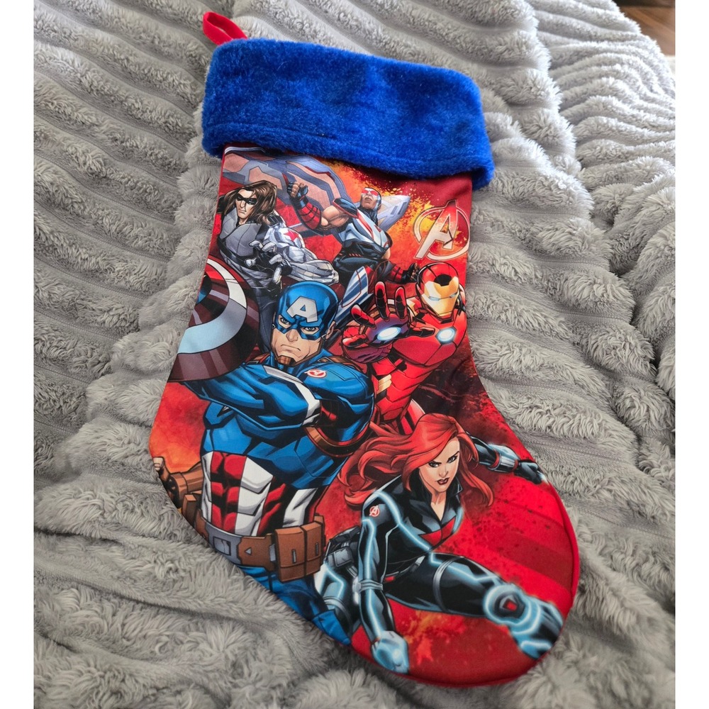 Marvel Avengers Christmas Stocking Captain America Iron Man Blue Faux Fur Cuff